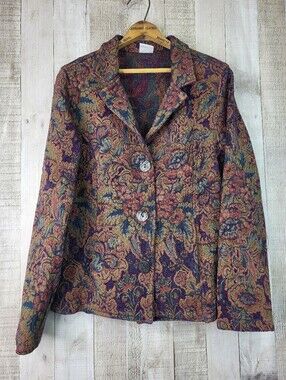 Vintage Woven Floral Tapstry Blazer Jacket. Size Medium. Made In U.S.A